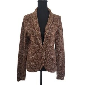 Alfani Brown Marled Knit Blazer Cardigan Shawl Collar Sweater Large Wool Blend